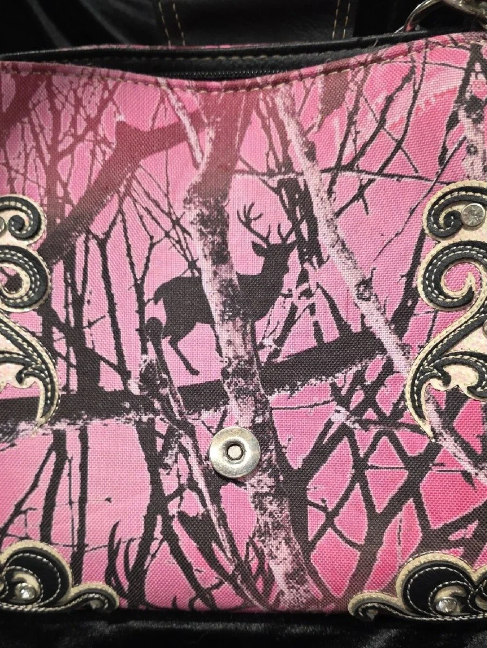 Embellished Pink Camo Western-Style Concealed Carry Handbag and Wallet Set